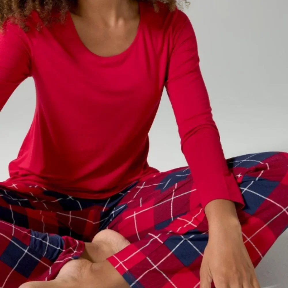 NWT Soma COOL NIGHTS Long Sleeve Pj Set - Color -BLANKET PLAID NAVY - Size L - Picture 4 of 11